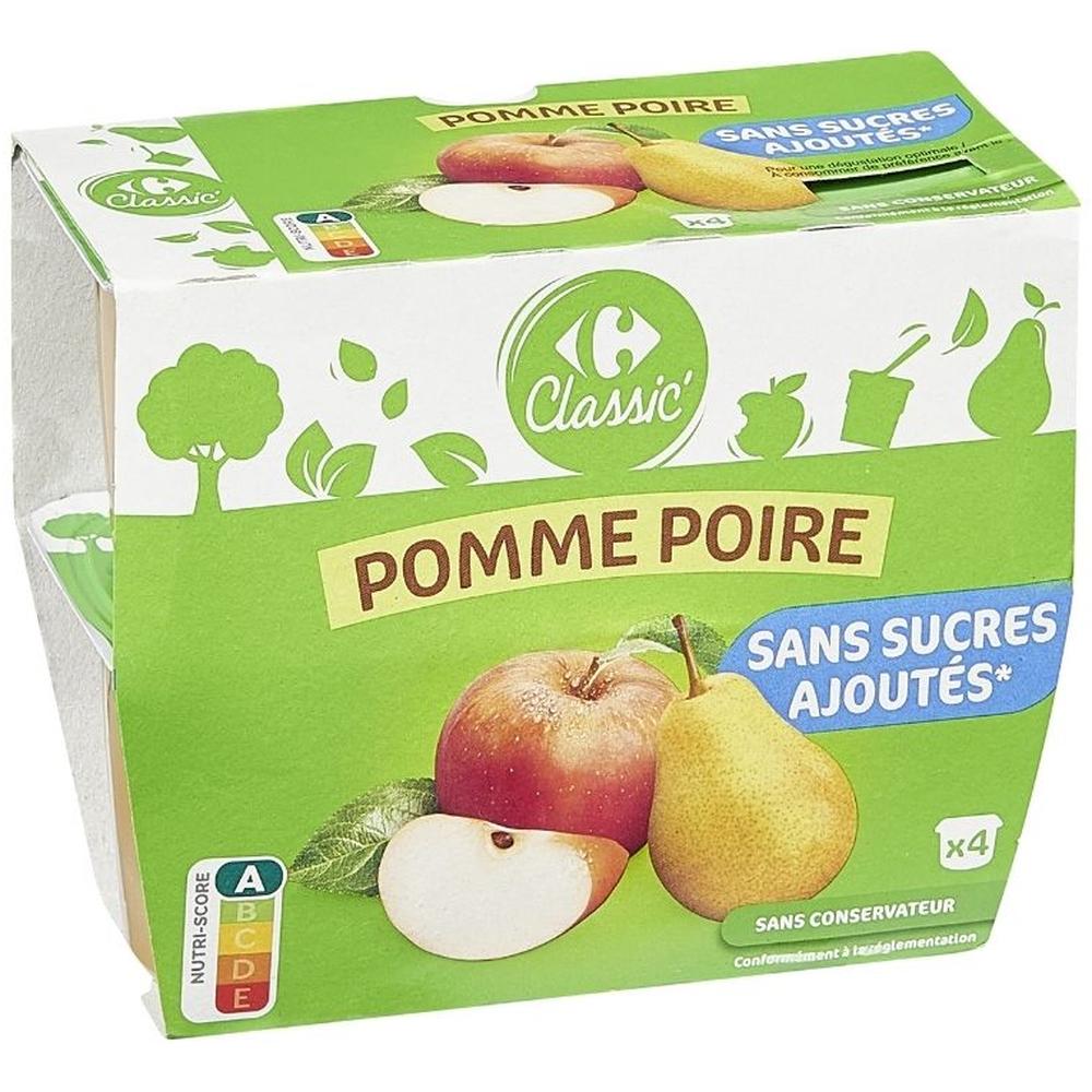 [613482] Compotes Pomme Poire sans Sucres Carrefour Classic 4x100g
