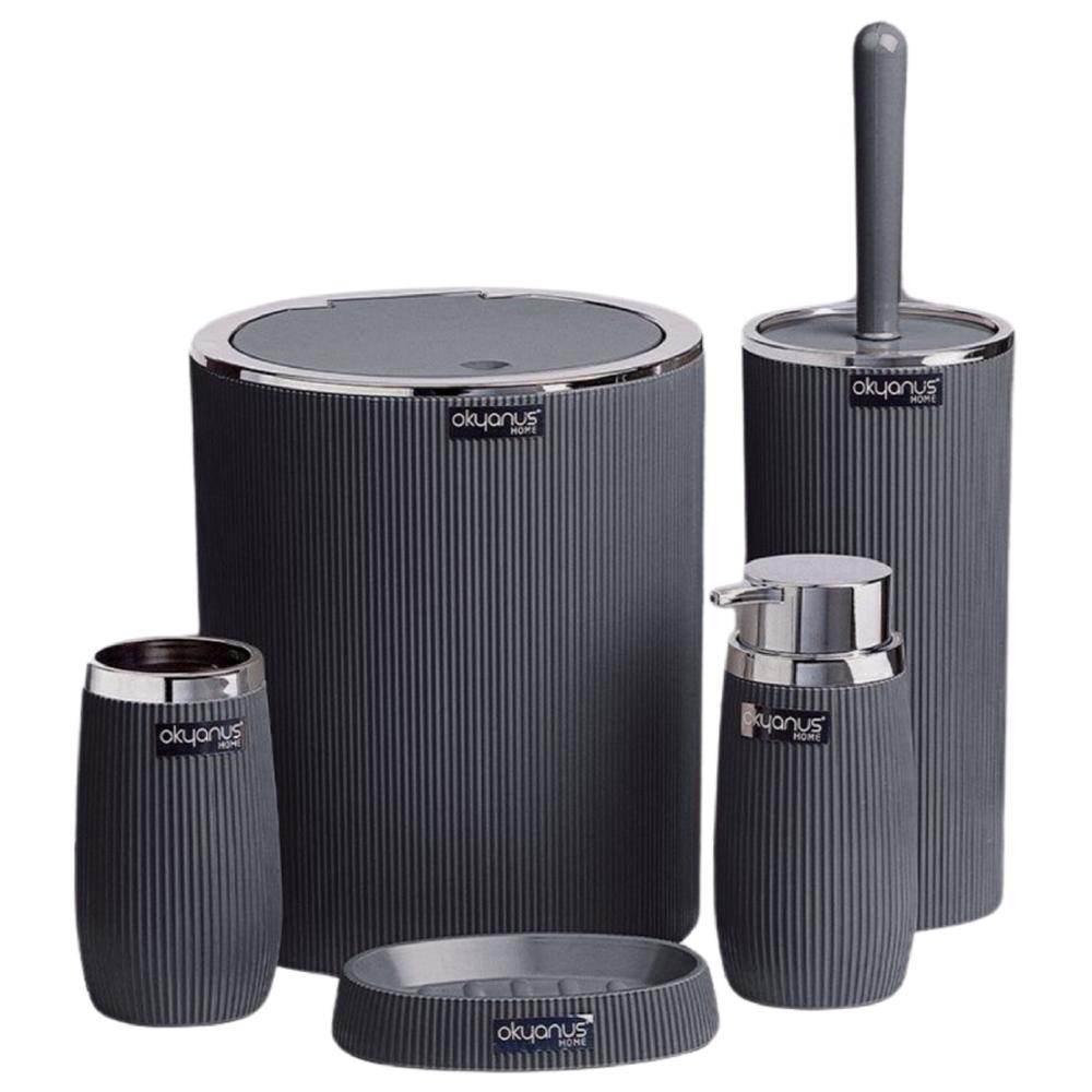 Set de Salle de Bain Rond Chrome Anthracite Okayanus 5 pièces.