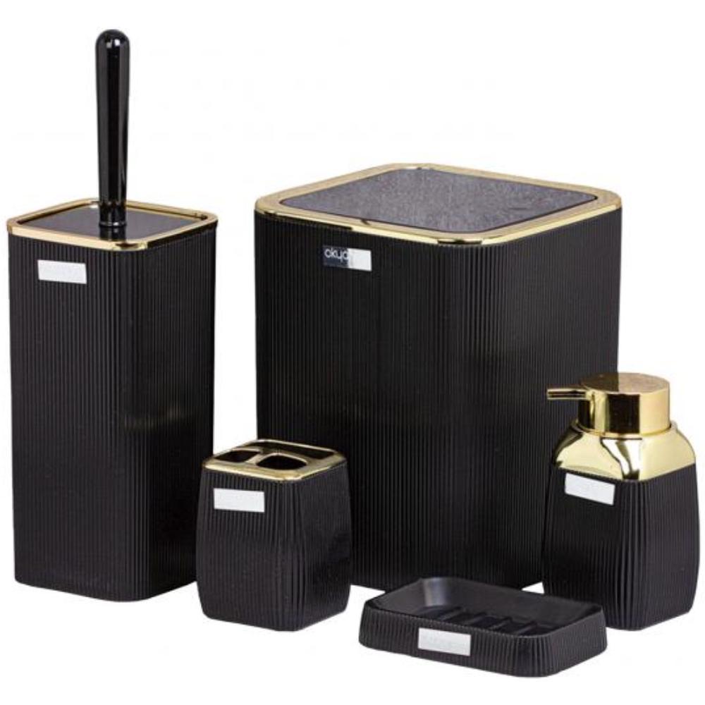[698441] Set de Salle de Bain Rayé Dorée Anthracite Okayanus 5 pièces.