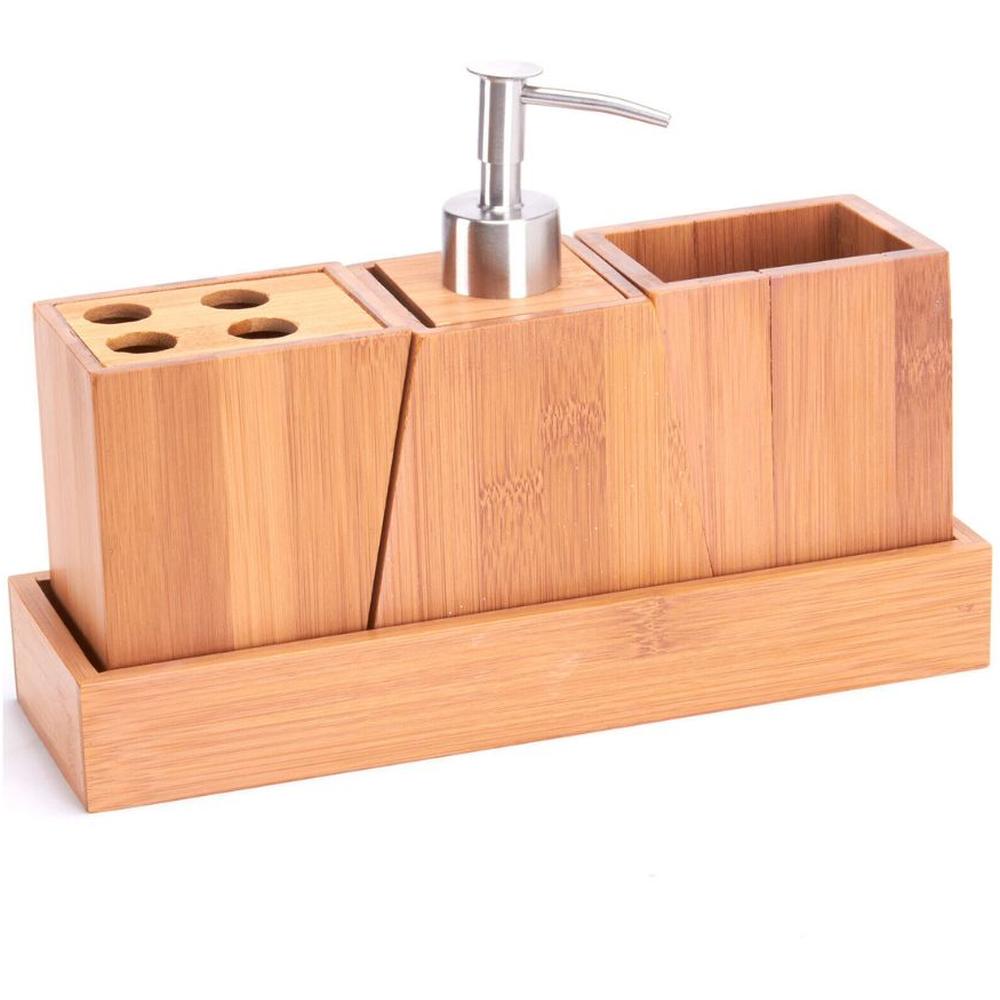 [681758] Set Accessoires Salle de Bain Posable en Bambou.