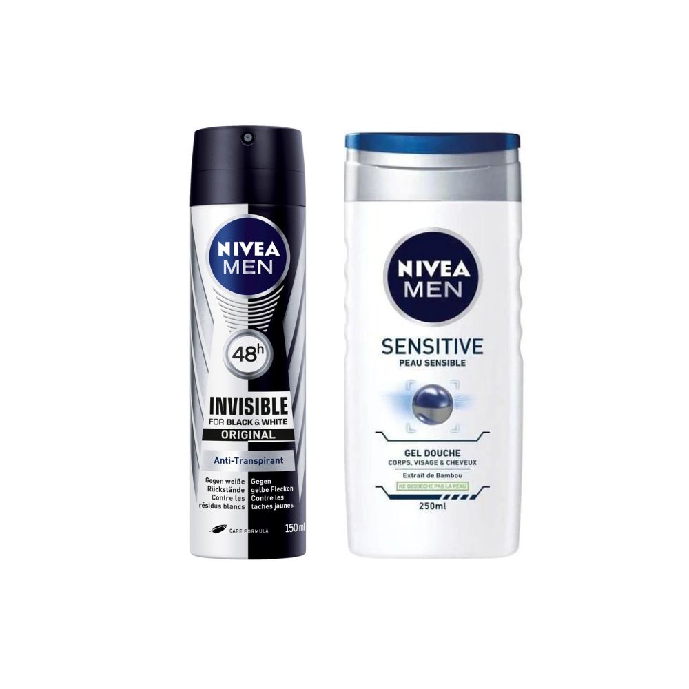 [695298] Pack Déodorant Atomiseur Black & White 200ml + Gel Douche NIVEA MEN 250ml