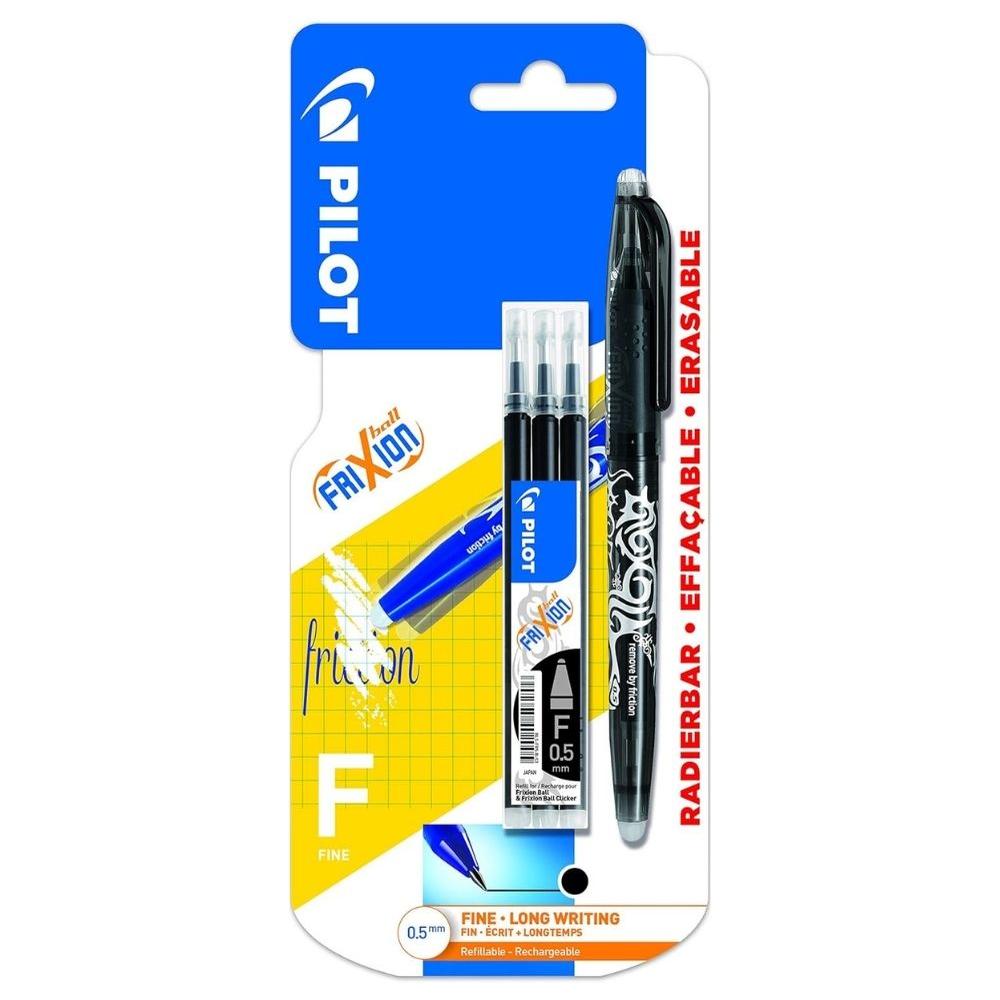 Stylo à Bille Frixion Effaçable Noir Set de 3 Recharges  