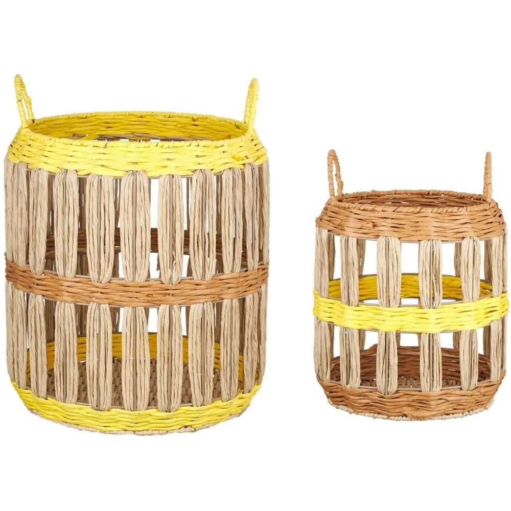 [716674] Set de 2 Paniers Bandes Jaune Corde/Métal Kasa