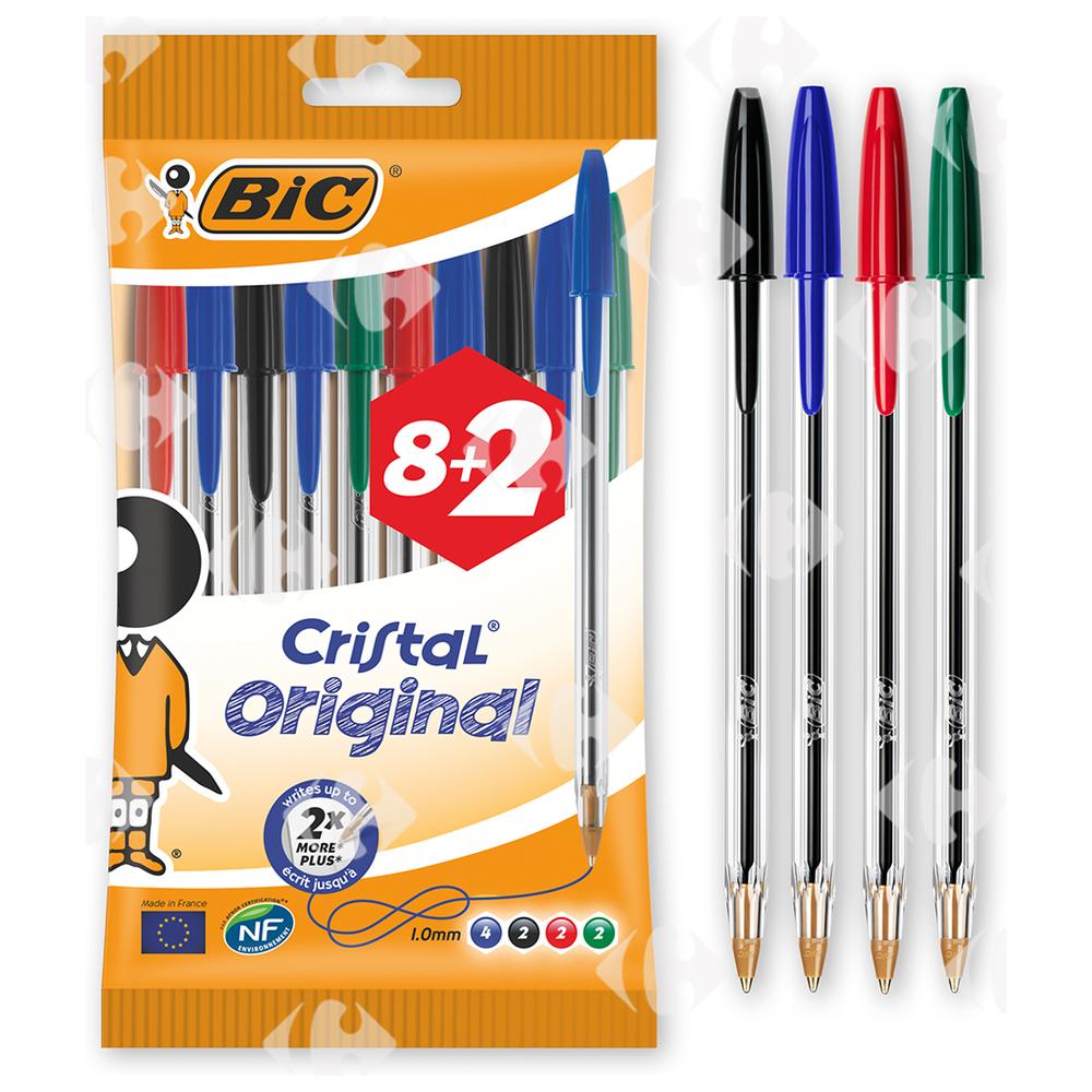 [556620] Stylo à Bille Cristal Médium Assorti Bic 8 unités + 2 Gratuits
