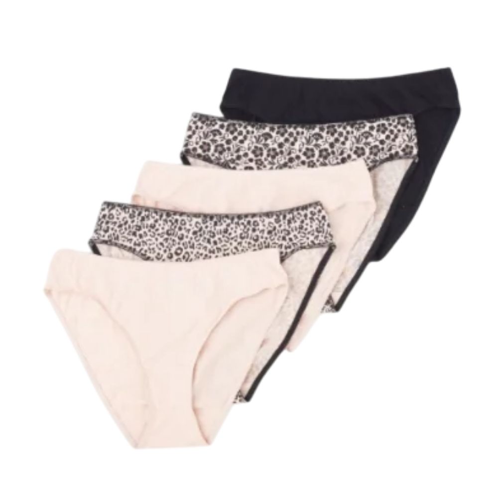 [729162] Lot 5 Slips Coton Fantaisie Paula Beige Écru