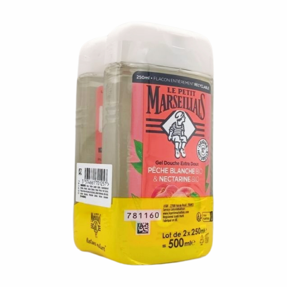[672524] Pack de 2 Gels Douche Pêche et Nectarine Le Petit Marseillais 250ml (2ème Gratuit)