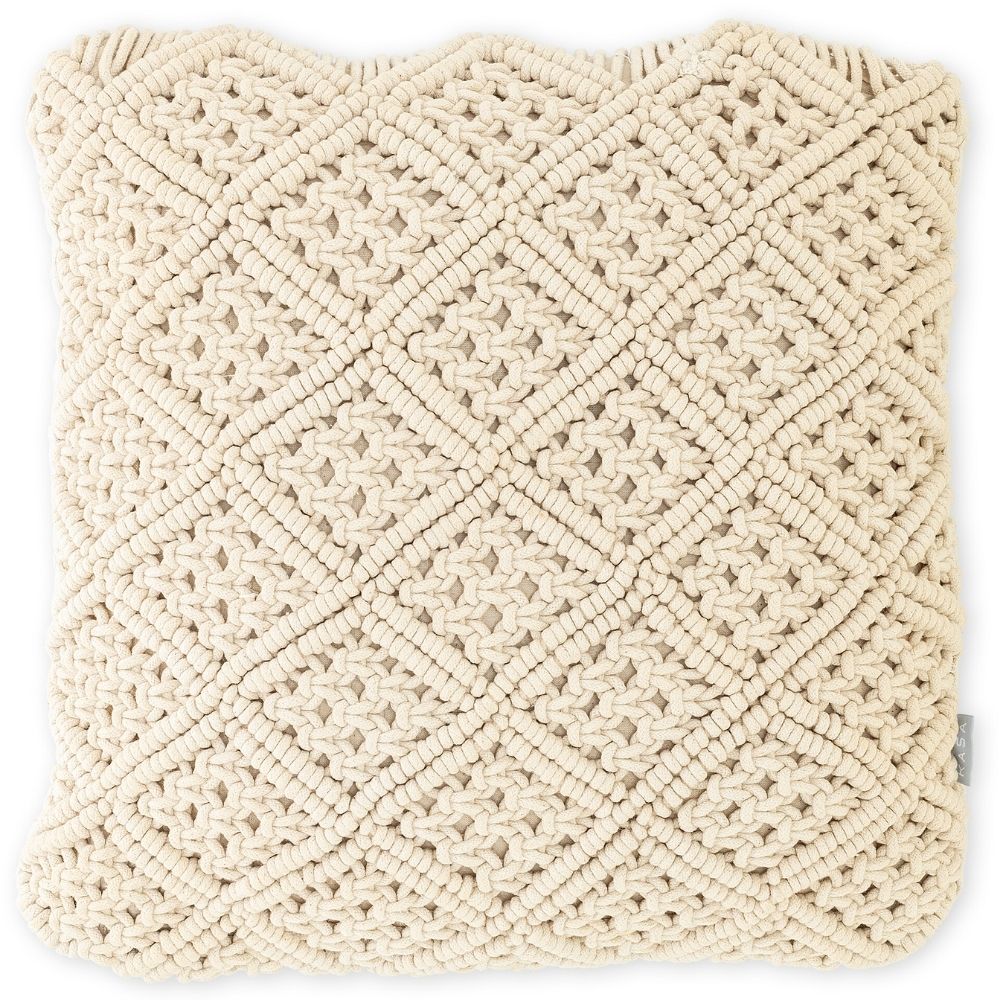 [731325] Coussin Macramé Diamants Beige Kasa 45x45cm