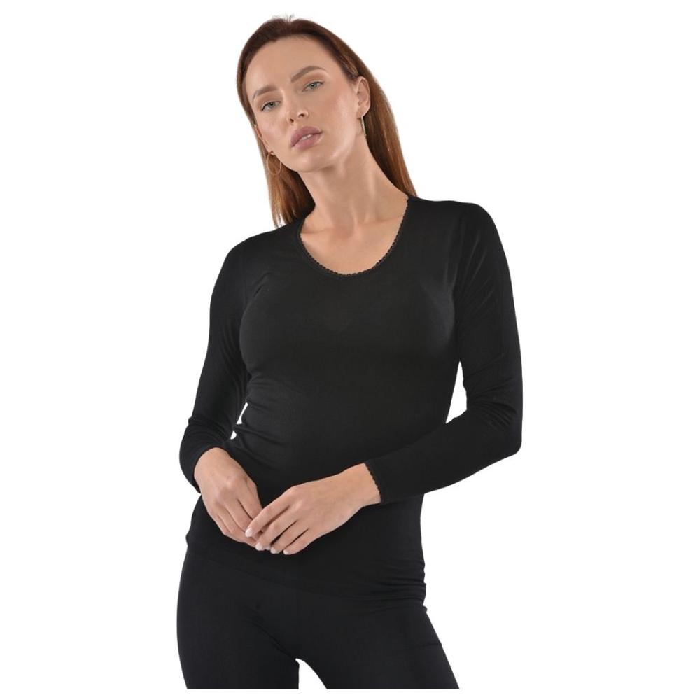 [674484] Pull Femme à Manches Longues Col V avec Dentelle Noir - Taille M