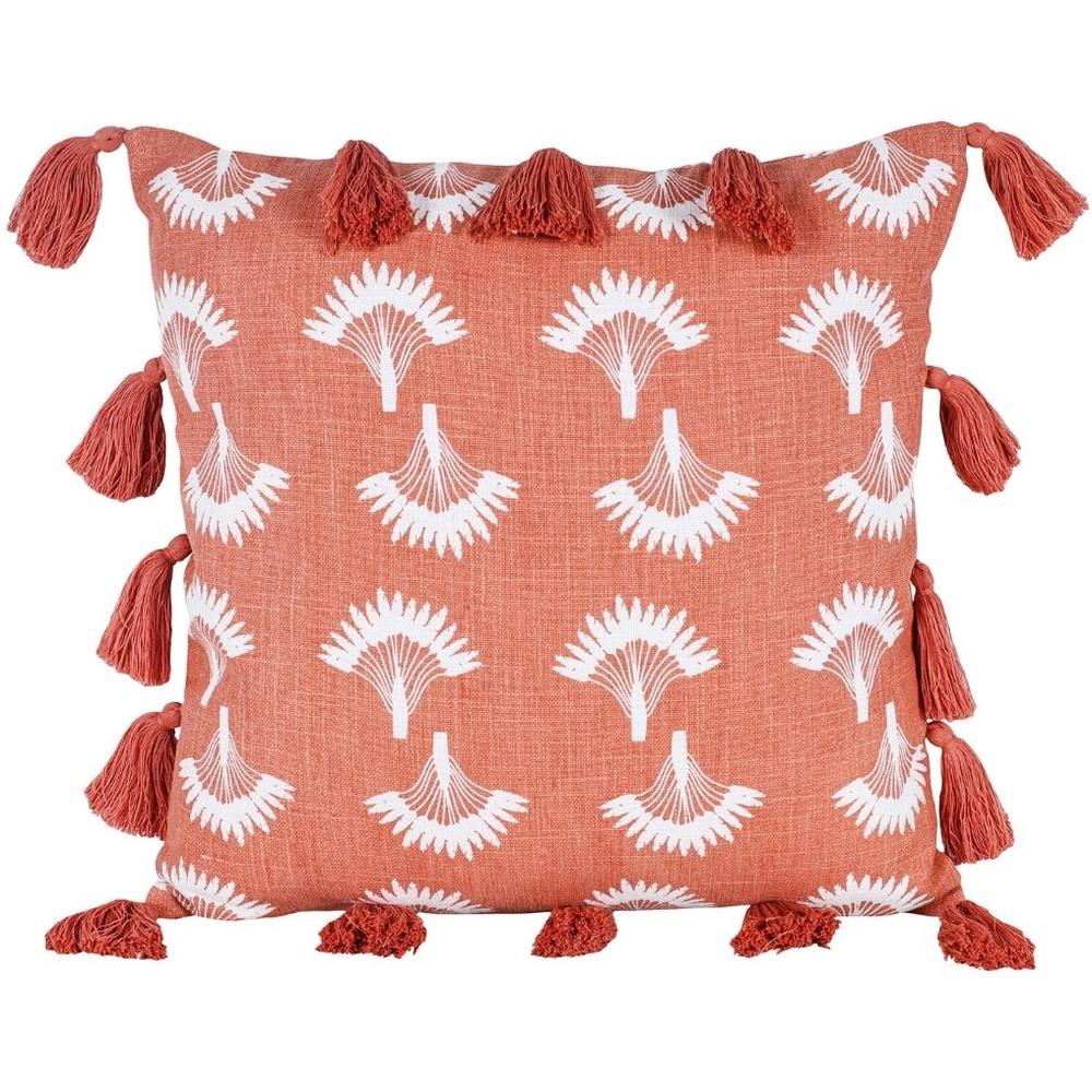 [716345] Coussin Carré Palmiers Corail à Franges Kasa 45x45cm