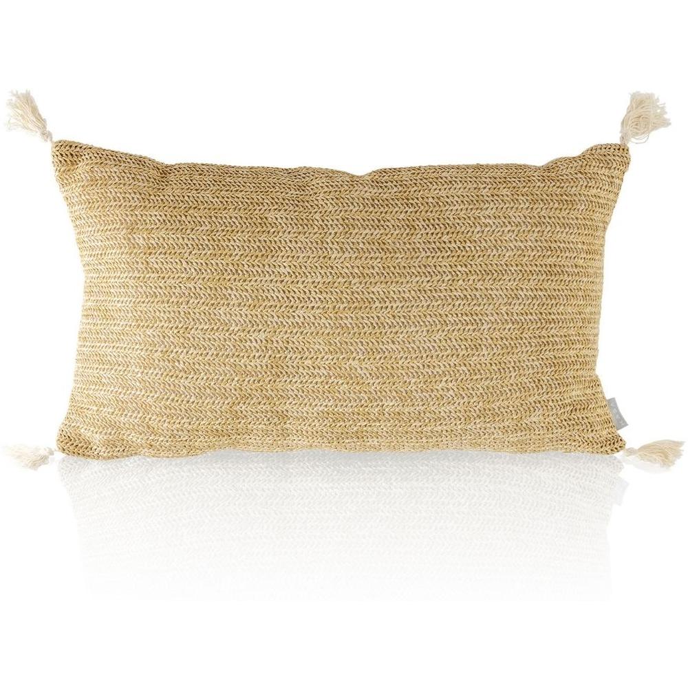 Coussin Rectangulaire Brodé Beige en Raphia Kasa 30x50cm