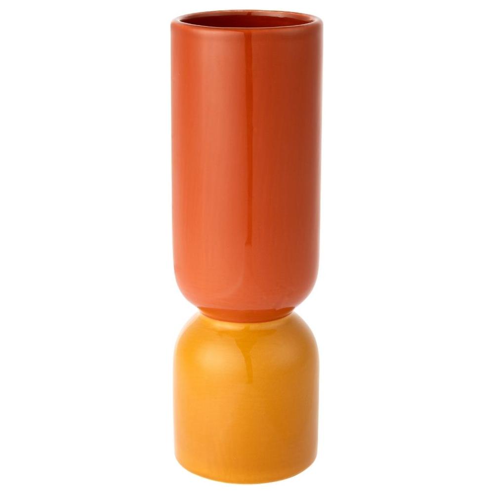 [716243] Vase en Porcelaine Géométrique Jaune/Orange Kasa 28cm