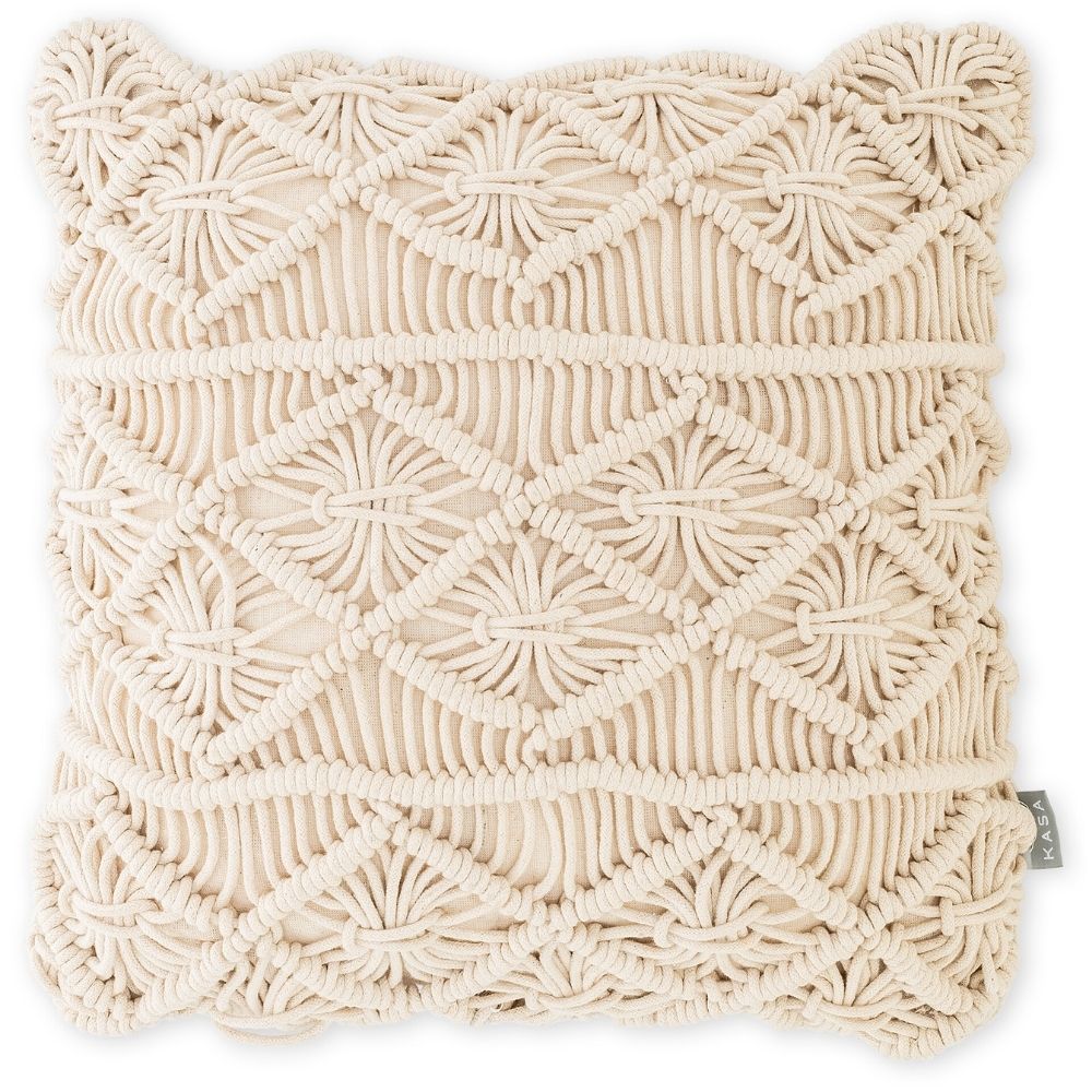Coussin Macramé Beige 3 Bandes Kasa 45x45cm