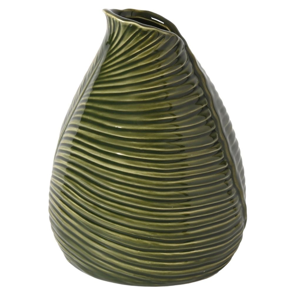 Vase Kasa en Céramique Gravure Plante Verte 18cm