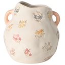 Vase Kasa en Céramique Blanc Fleurs Manches Roses 20cm