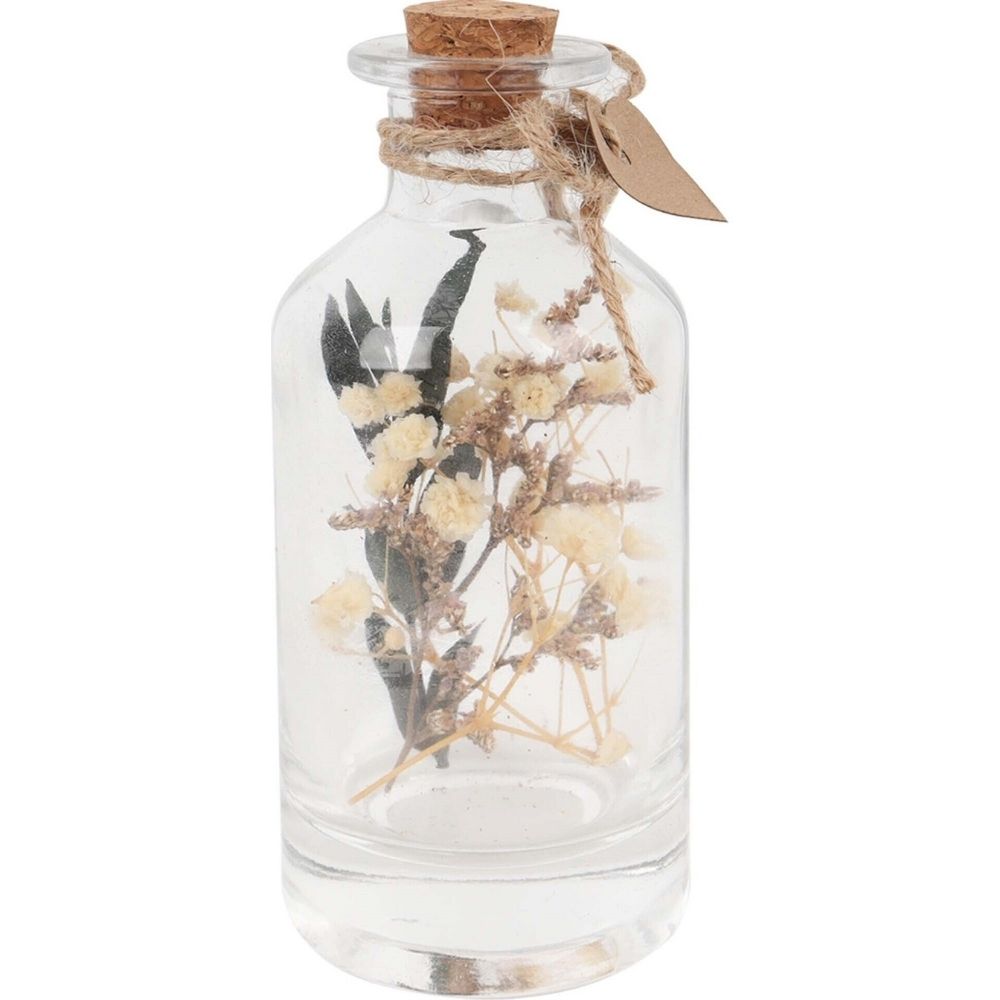 [732035] Bouteille Décor Fleurs Blanches Séchées Kasa