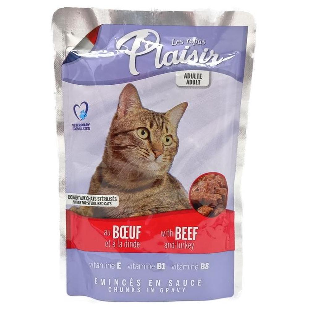 Pochons Chat Stérilisé Bœuf Dinde Plaisir 100g