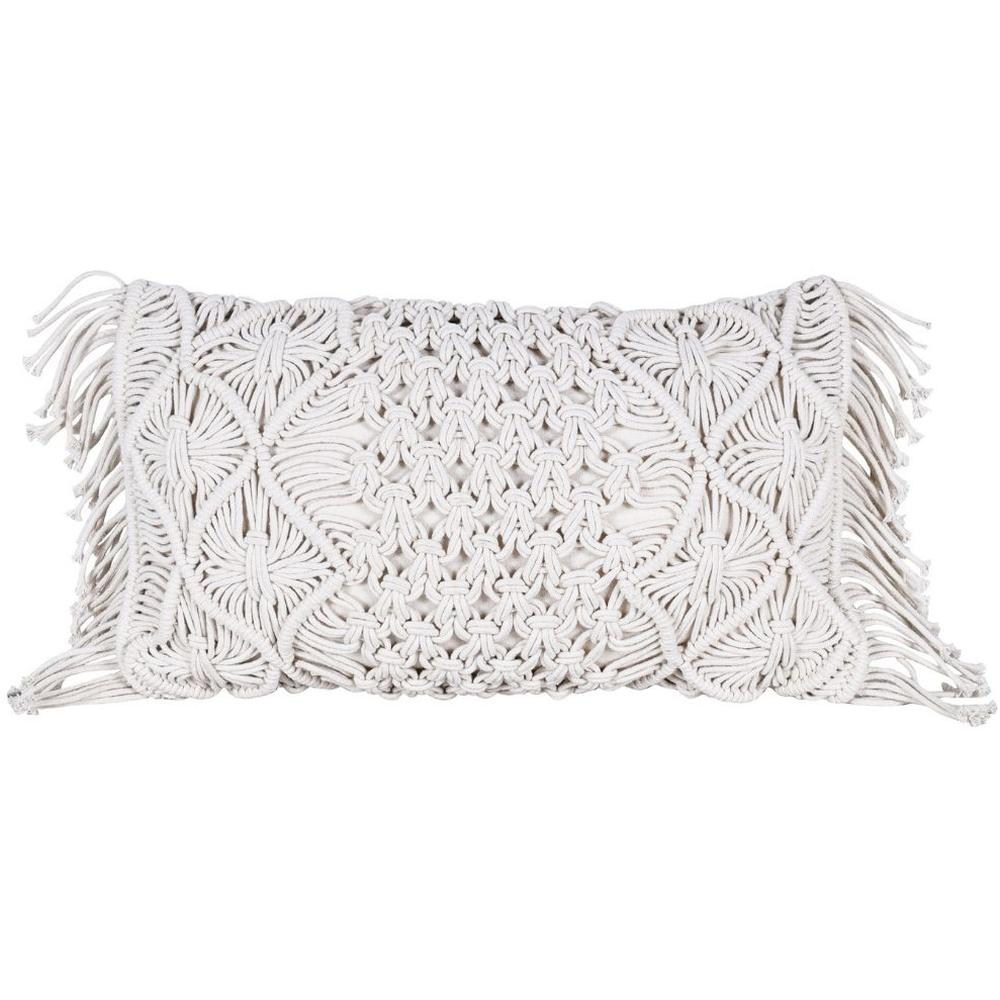 [716359] Coussin Rectangulaire Écru en Macramé à Franges Kasa 30x50cm