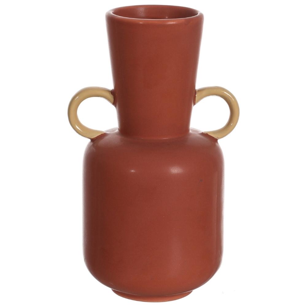 [722689] Vase en Céramique Marron avec Poignées Kasa 12x21 cm