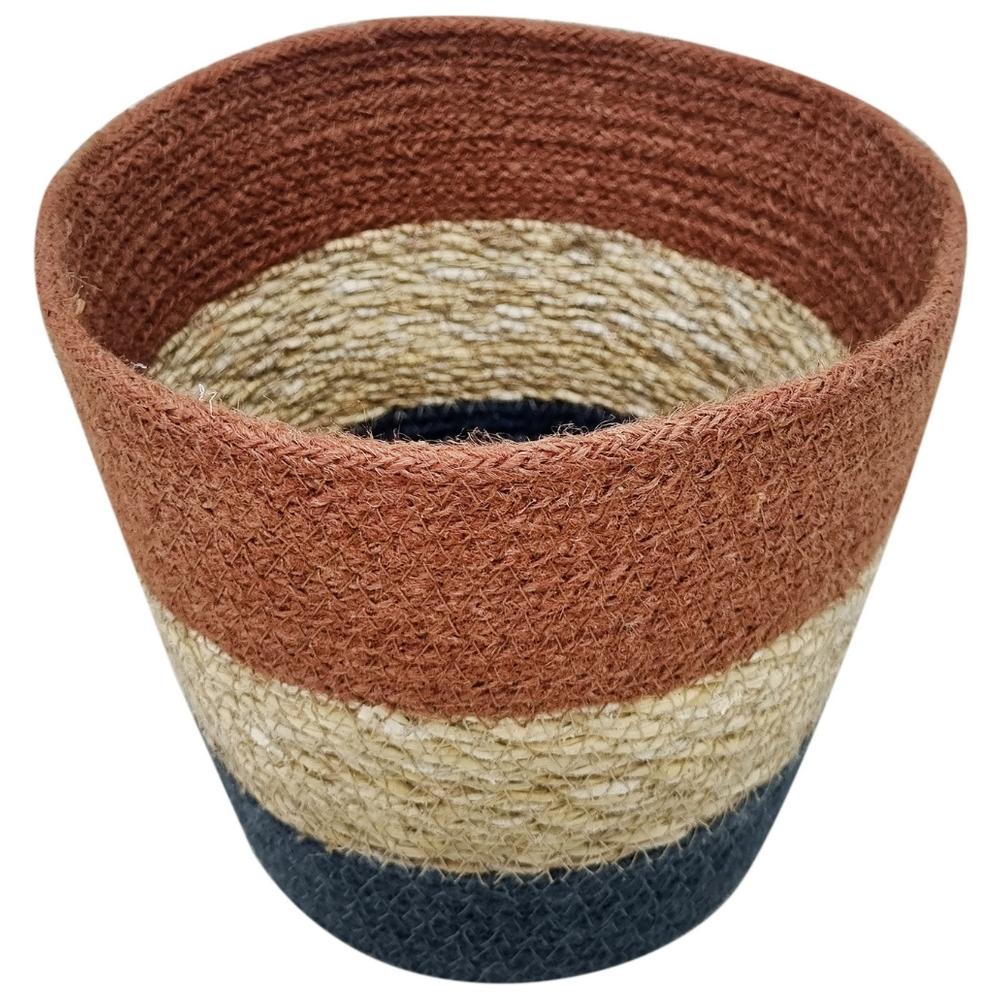 [721907] Panier à Bandes Bleu/Rouge/Écru Très Grande Jute Kasa