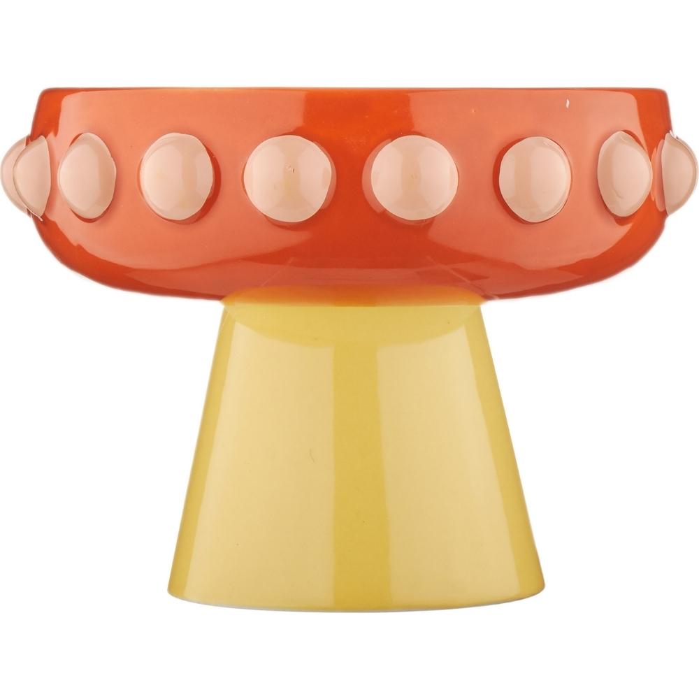 Coupe Décoratif en Céramique Orange à Pois Jaunes Kasa 18x13 cm
