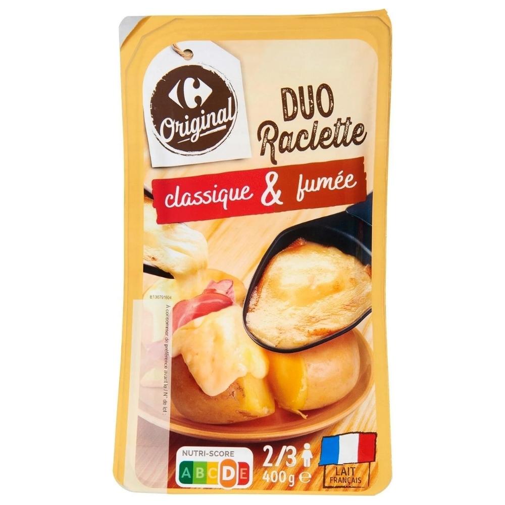 [723721] Fromage en Tranches à Raclette Classique et Fumée Carrefour Original 400g