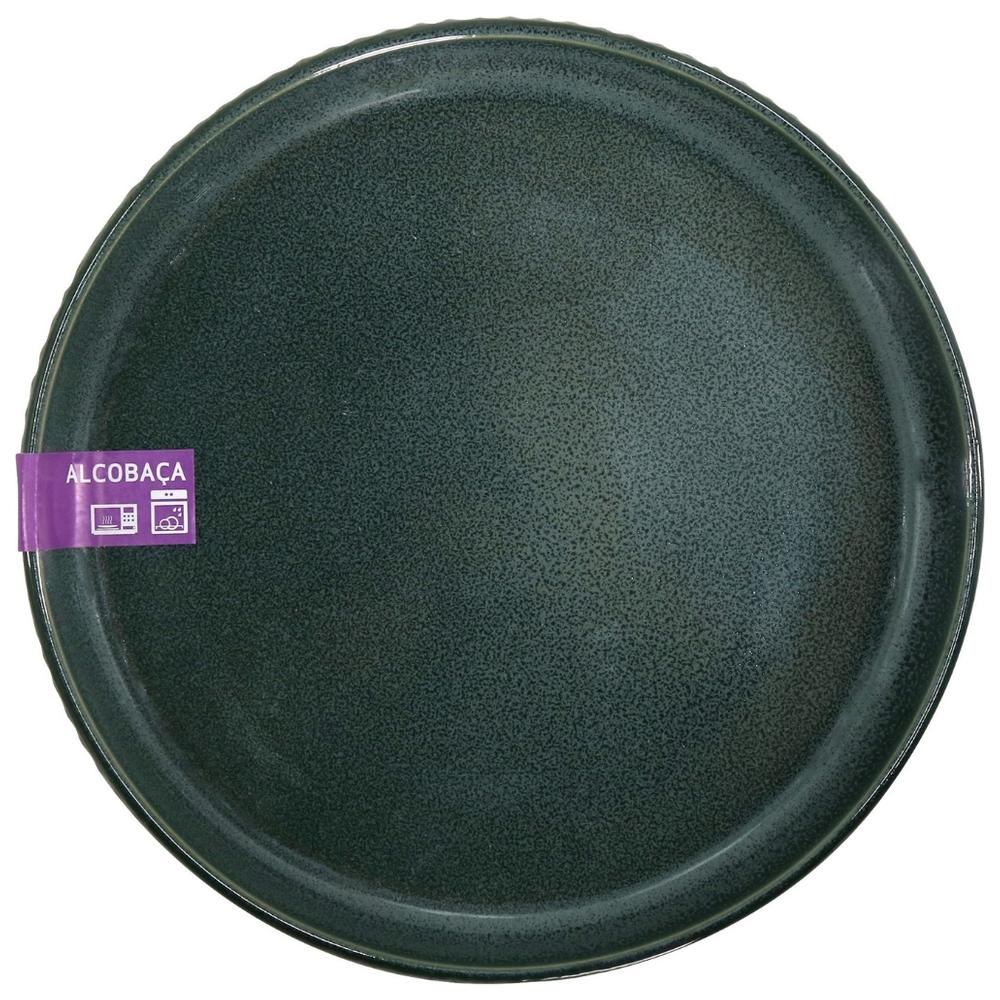 [722664] Assiette à Dessert Porcelaine Verte Gravée Alcobaça Kasa 19 cm